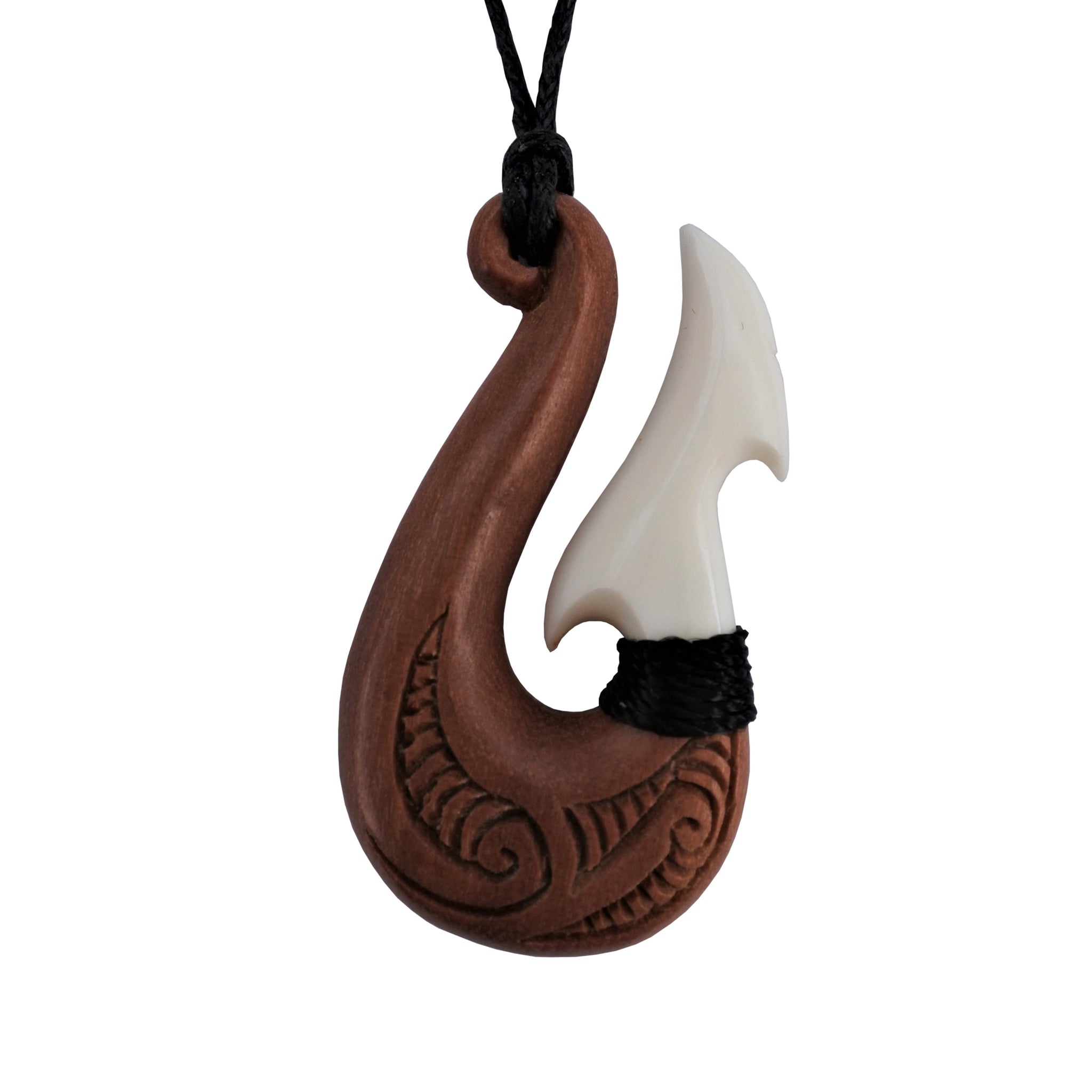 Earthbound Pacific Stylized Maori Hawaiian Black Horn Hammerhead Fish Hook  Necklace with Camo Cord and Scrimshaw | Amazon.com